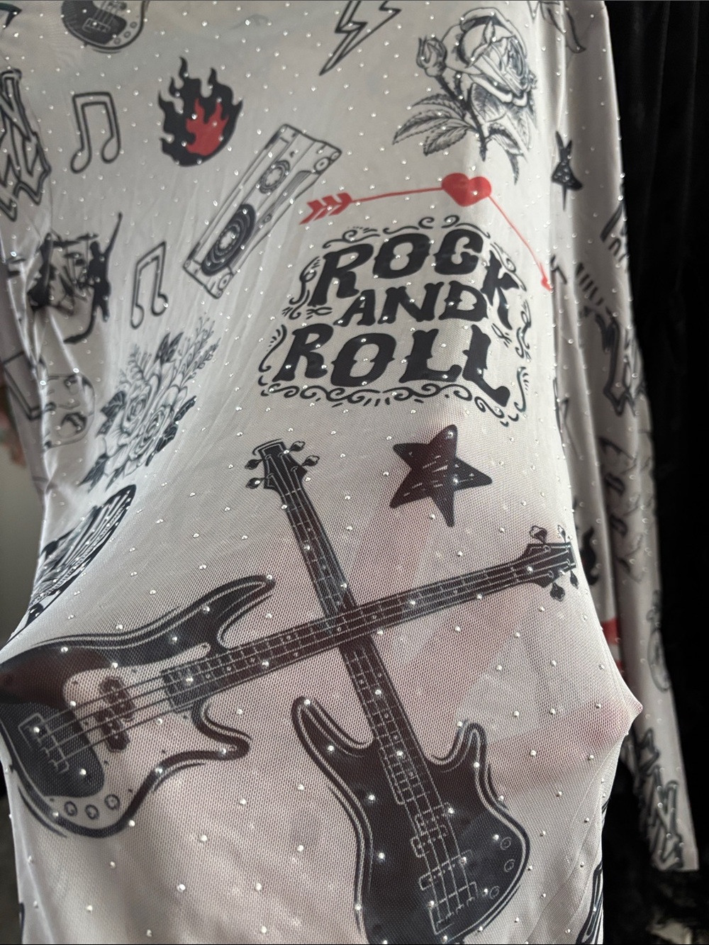 Rock & Roll Graphic Long-Sleeve Tee - Gray Mesh - Picture 4 of 4